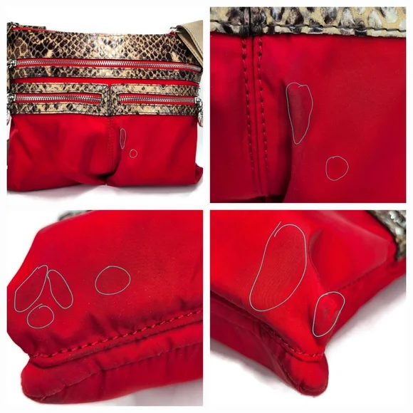 Brighton GoGo Red Nylon Black-Tan Snake Print Leather Convertable Crossbody Bag - Picture 16 of 16